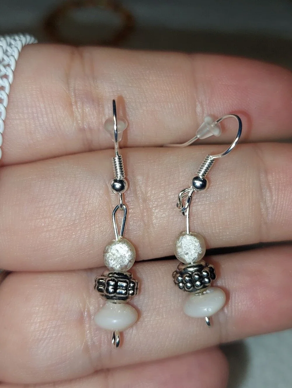 Pink Bead Bracelet, White Pendant Necklace & Pink Bead Dangle Earrings Set.glass
